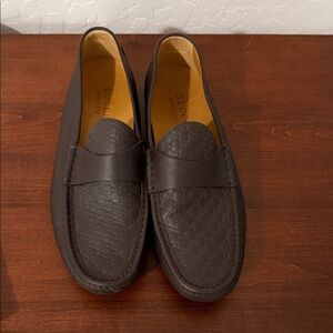 Gucci Dark Brown Embossed Leather Loafers